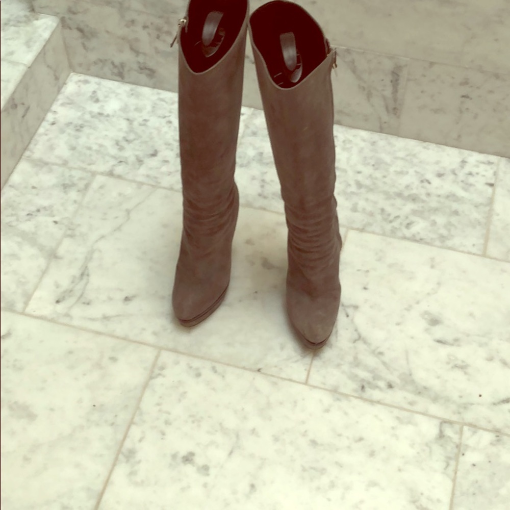 YSL Yves Saint Laurent grey platform suede boots